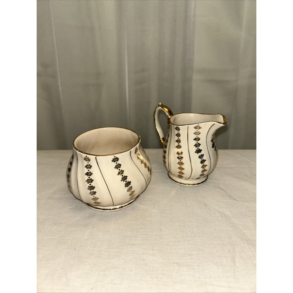 Vintage Sadler Creamer And Sugar Ivory And Gold #3403 Art Deco Made In England